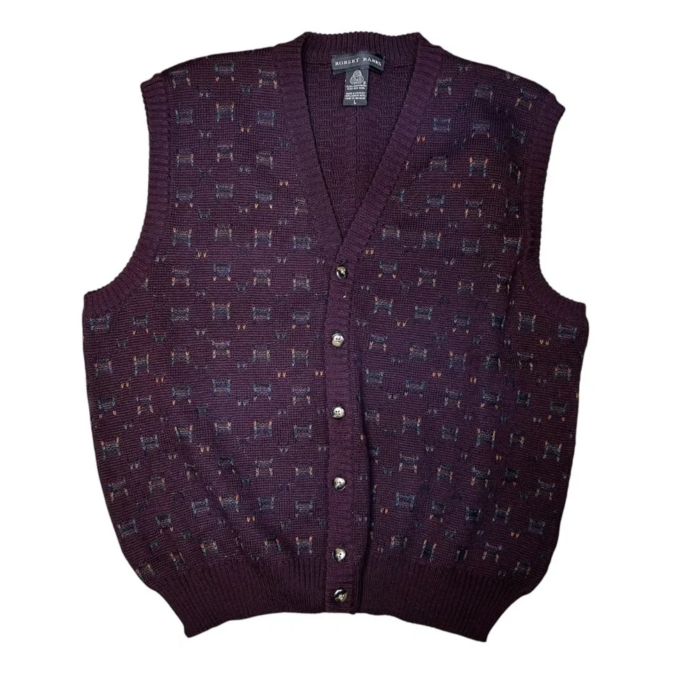 Y2K  Robert Banks Wool Vest L Cosby 90's Grandpa Dad Pattern Academia Preppy